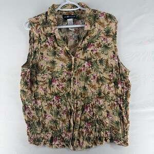0933 XL Sag Harbor Women's Floral Print Sleeveless Button-Down Blouse